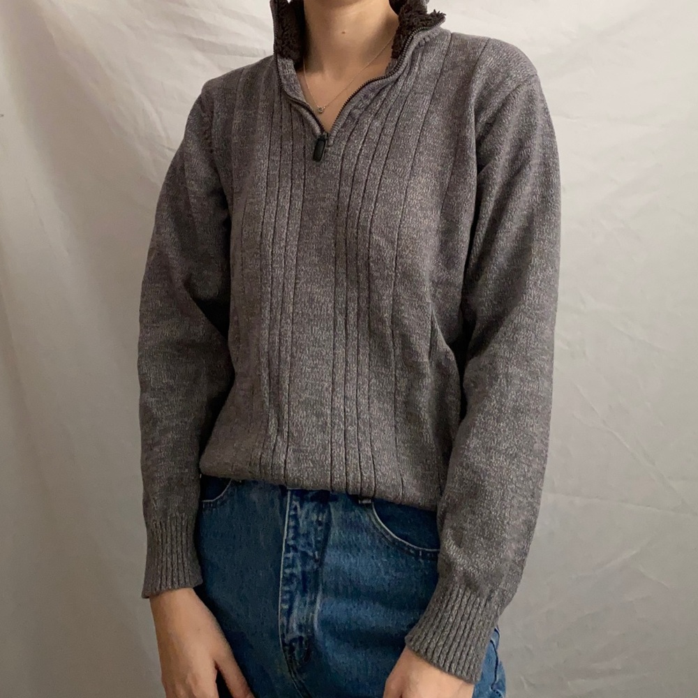 Grey sherpa collar quarter zip